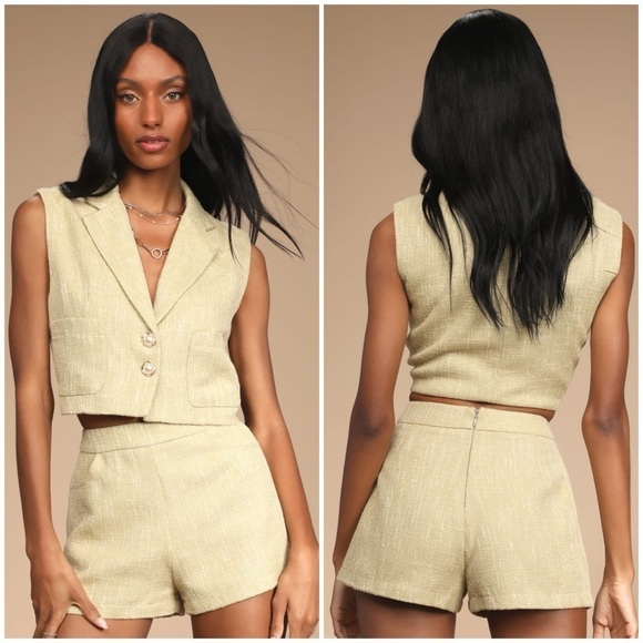LULU’S Perfect Company Olive Tweed High Waisted Shorts - Picture 3 of 4
